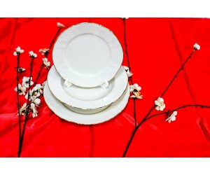 פס זהב לבן - סט 18 צלחות