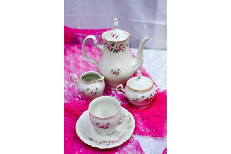 פרח ורוד - סט קפה ותה