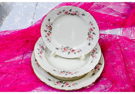 פרח ורוד -סט 18 צלחות