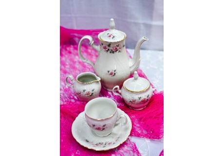 פרח ורוד - סט קפה ותה